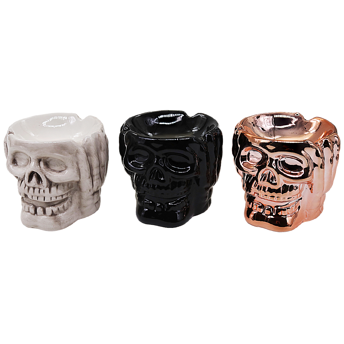 Metallic Look Ceramic Skull Head Ashtray (ASH96) | 6 Count Display | Assorted Colors product image